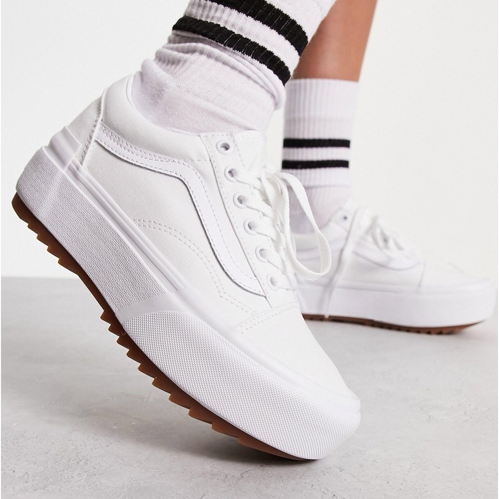 Vans White Platform Sneakers with Gum Outsole